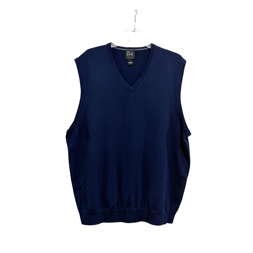 Jos. A. Bank Traveler‎ Mens XL Navy Blue 100% Merino Wool V-Neck Sweater Vest
